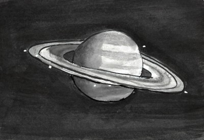 Painting of Saturn in Black Ink